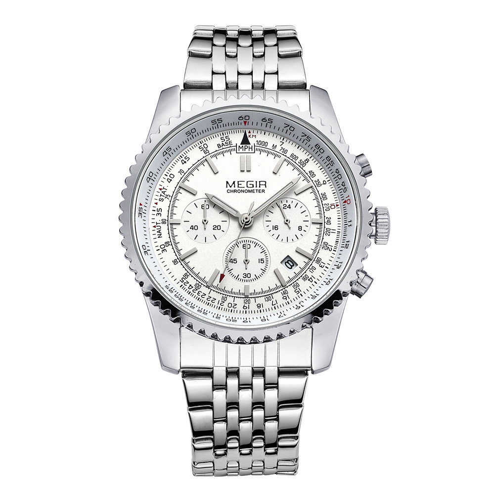 MeGIR Acier Argent Montre à mouvement chronographe