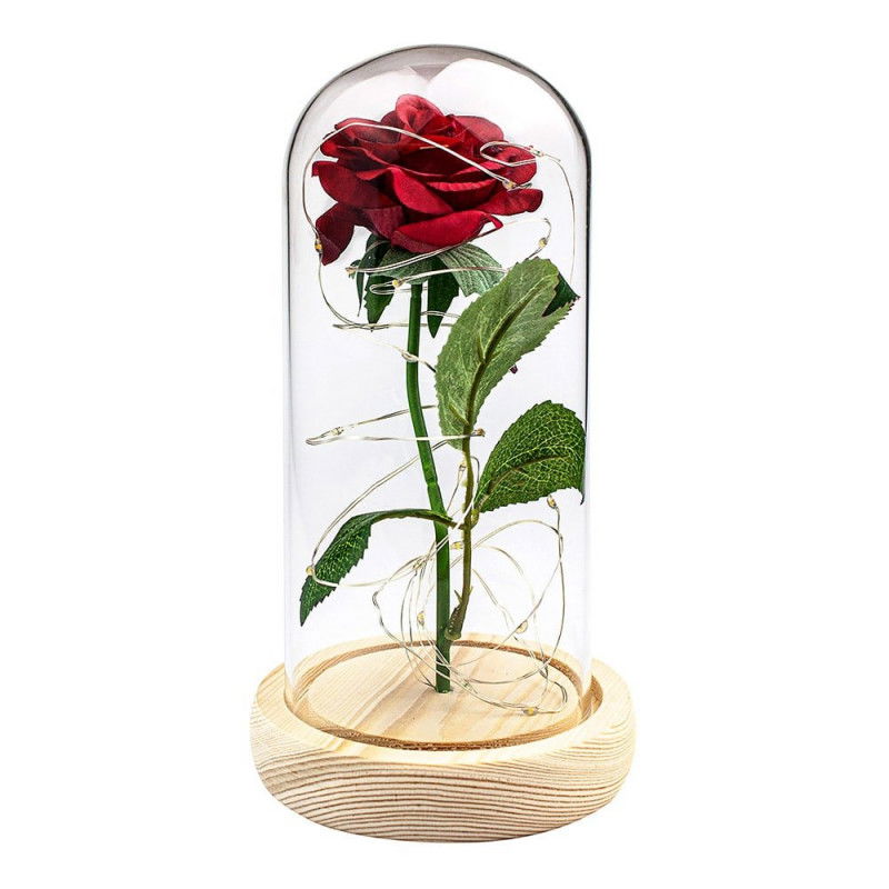 Infinity-Rose mit grünem Stiel und Lichterketten - Rot