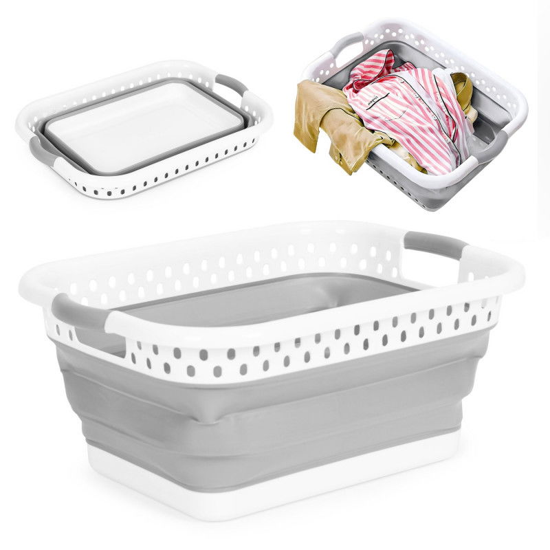 Faltbarer Wäschekorb Silikon Weiß-Grau 20L