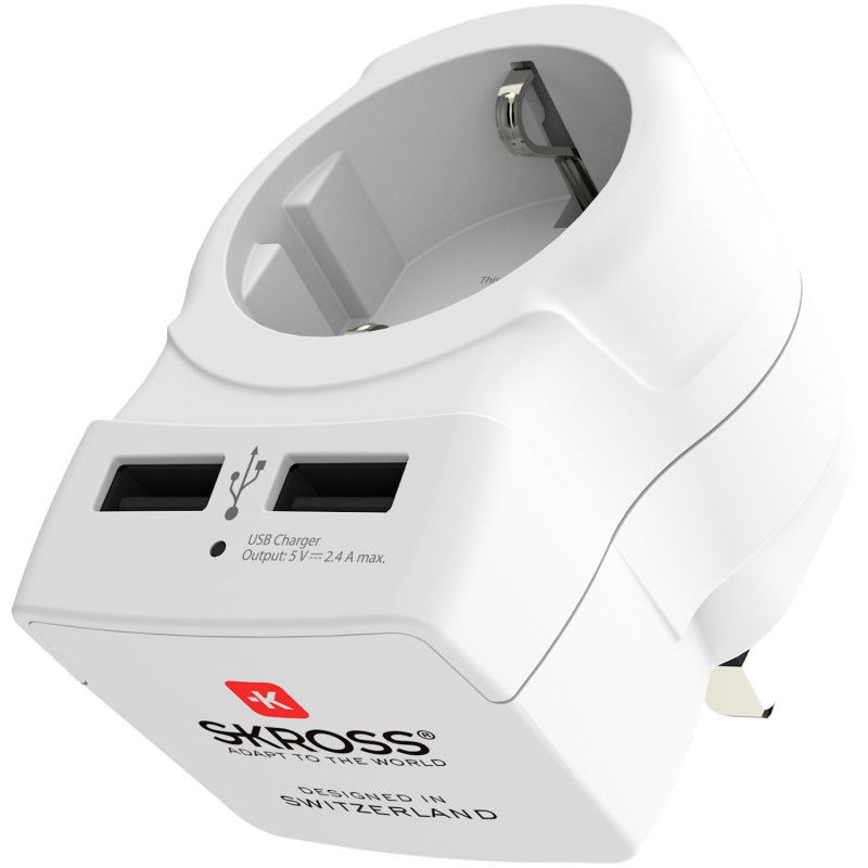 Reiseadapter Europa nach Großbritannien usw. 2xUSB-A 12W geerdet