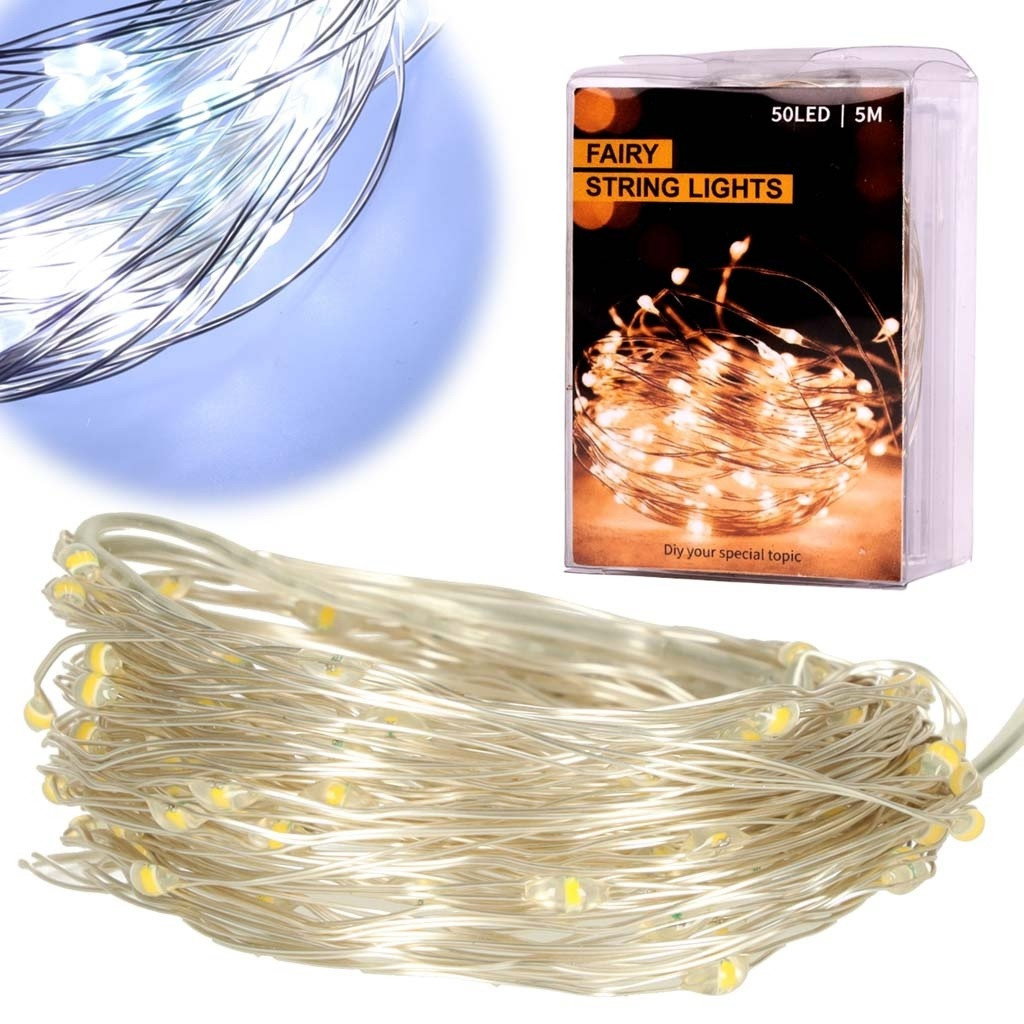 Batteriebetriebene LED-Leuchten, kaltweiß, 5 m, 50 Stück
