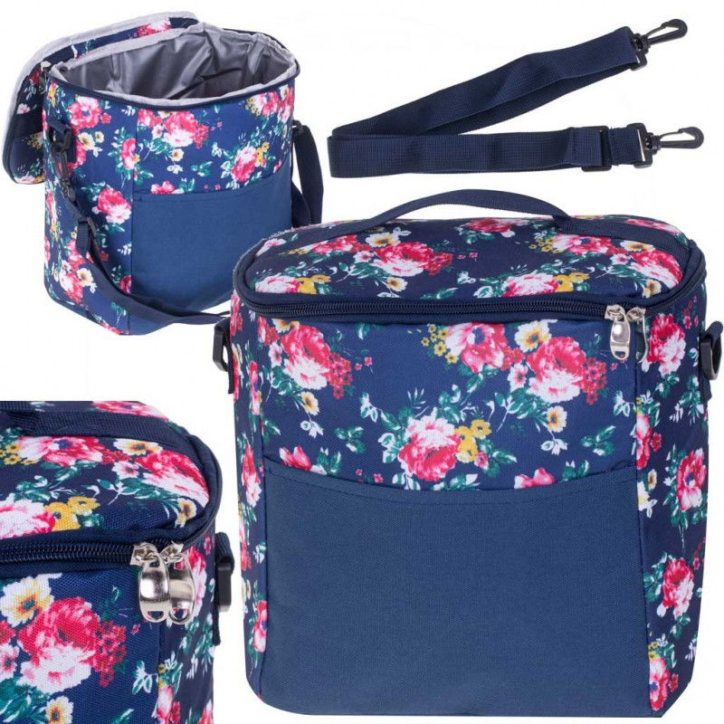 Borsa termica coibentata blu navy 11L con motivo floreale