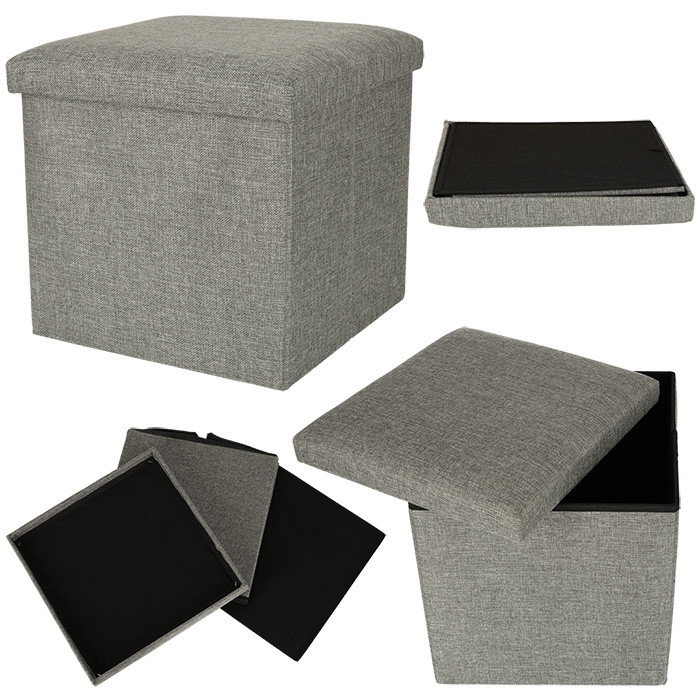 Pouf portaoggetti pieghevole grigio, stabile 100 kg