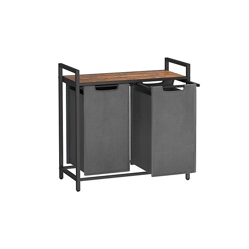 Rustikaler Wäschekorb mit 2 Fächern aus Oxford-Stoff, 2 x 46 l