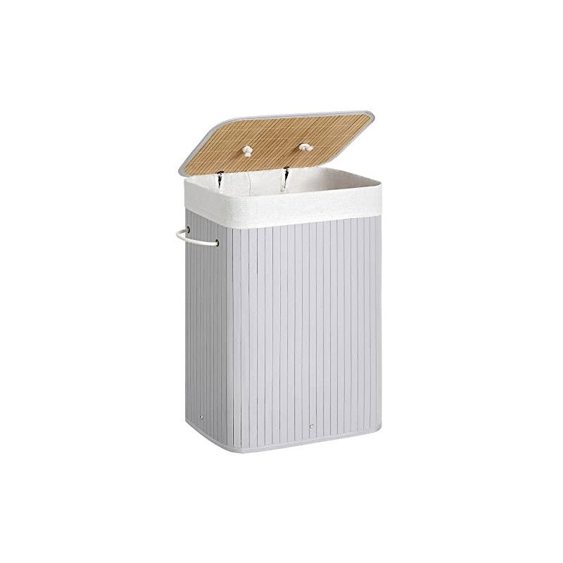 Rechteckiger Wäschekorb aus grauem Bambus, 40 x 30 x 60 cm