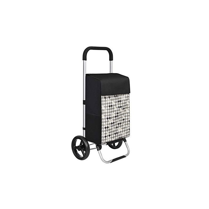 Einkaufstrolley auf Rollen, Einkaufswagen, Tragkraft 40L, mit Taschen, geräuschlose Rollen, Haken, 47 x 33 x 97 cm, Hahnentrittm