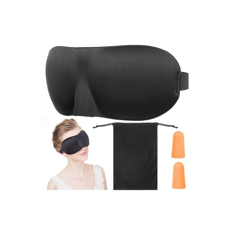 Schlafmaske im 3D-Design mit Ohrstöpseln für unterwegs