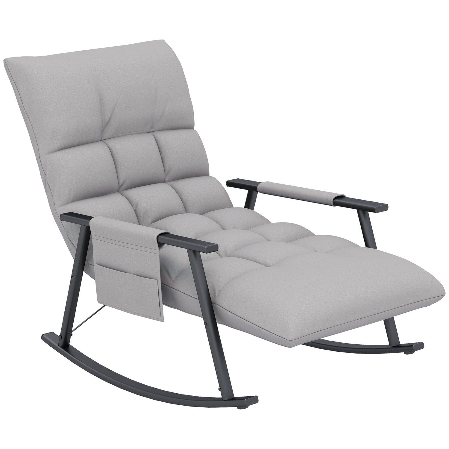 Fauteuil à bascule avec repose-pieds et poche latérale, Microfibre gris