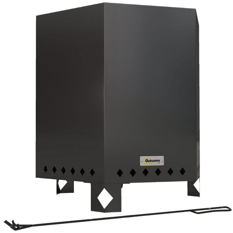 Rauchfreier Feuerkorb aus schwarzem Metall für die Terrasse