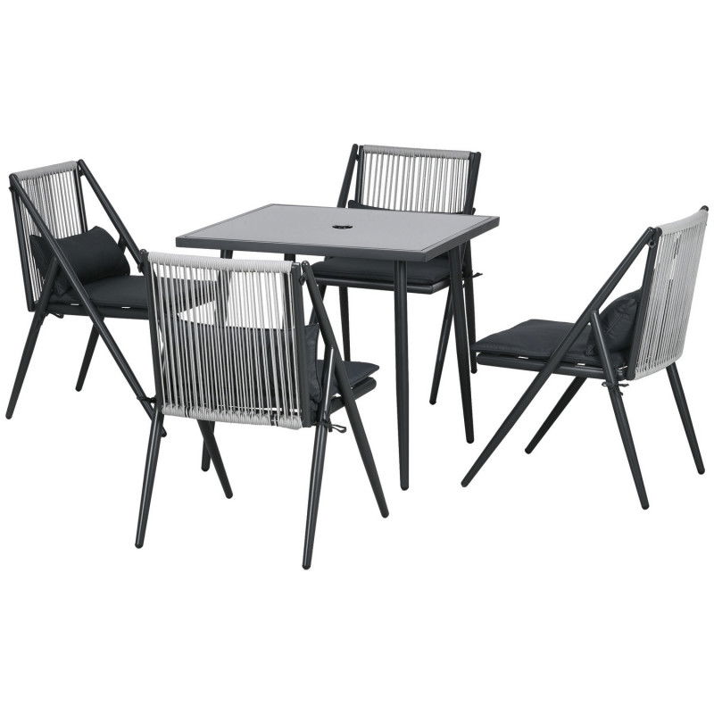 Dunkelgraues 5-teiliges Gartenmöbel-Set mit Schirmloch