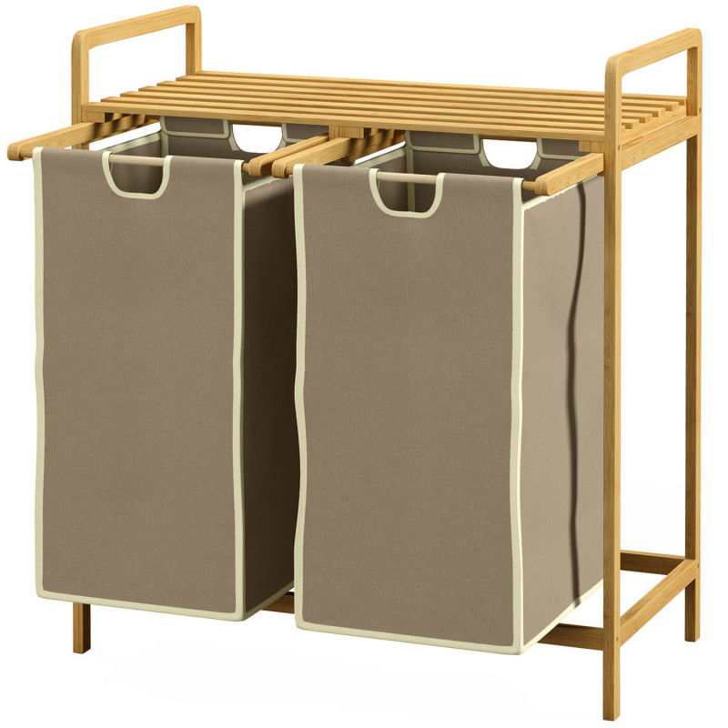 Wäschekorb mit 2 abnehmbaren Bambusbeuteln