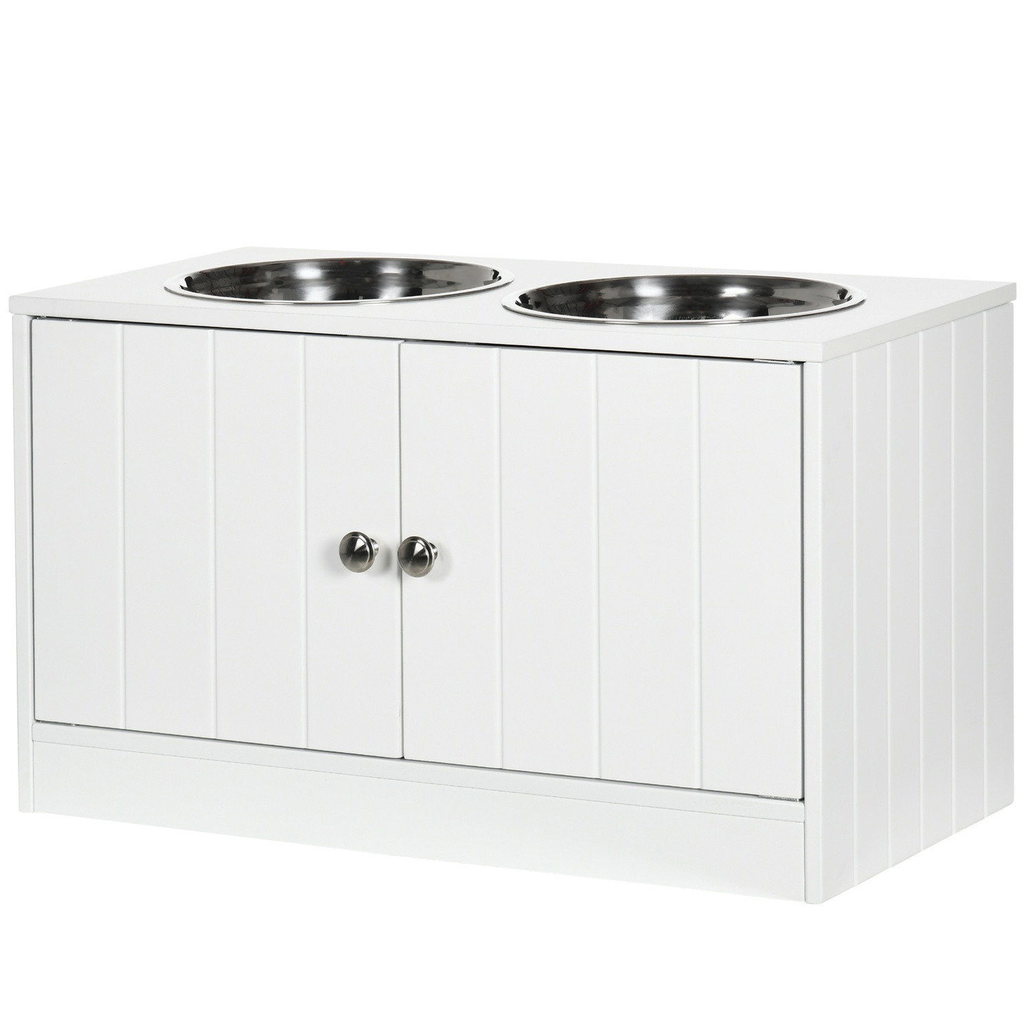 Station de gamelle surélevée pour chien avec rangement, blanc