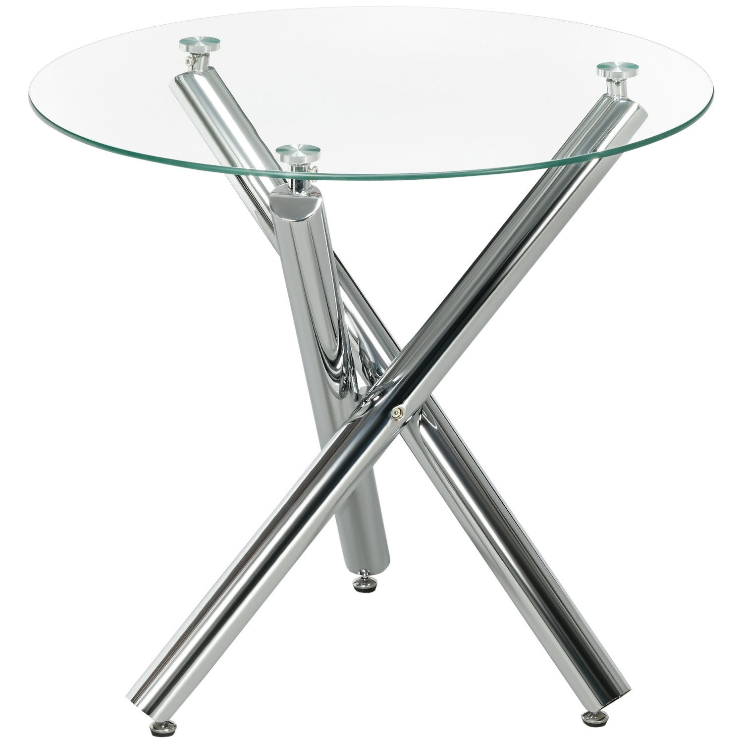 Tavolo Da Pranzo, Tavolo Da Pranzo Rotondo, Tavolo Da Cucina Per 4 Persone, Tavolo Da Salotto Con Piano In Vetro, Acciaio, Ø80 X