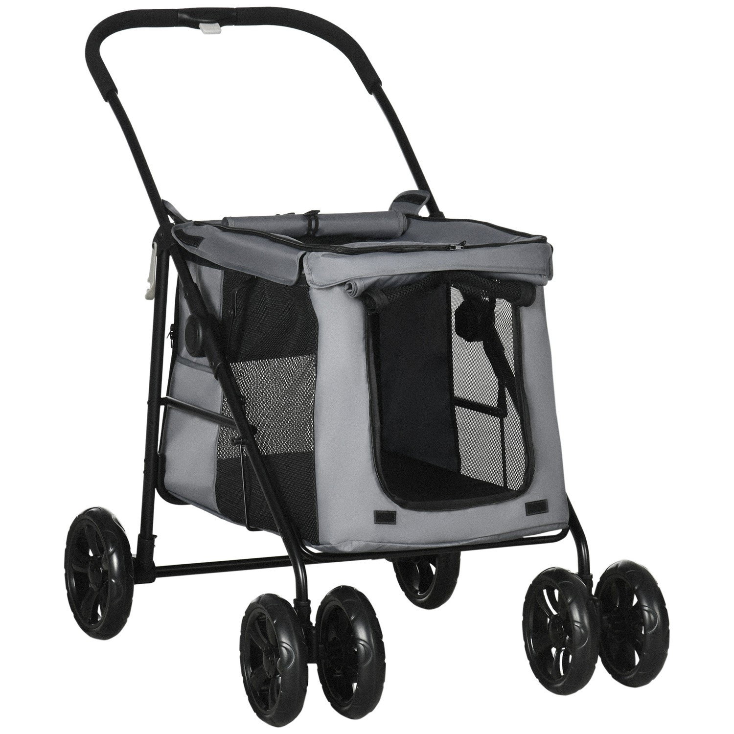 Zusammenklappbarer Hundekinderwagen mit Kissen, Grau/Schwarz