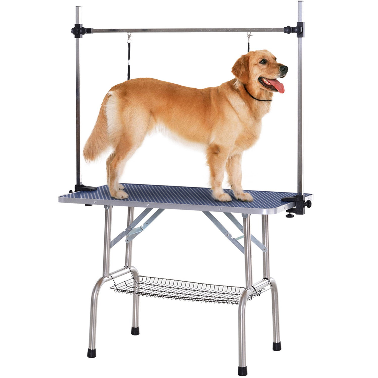 Table de toilettage pour chien réglable en hauteur, acier bleu