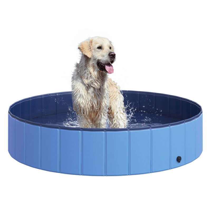 Piscina per Cani Blu Grande in PVC e Legno, 140x30 cm