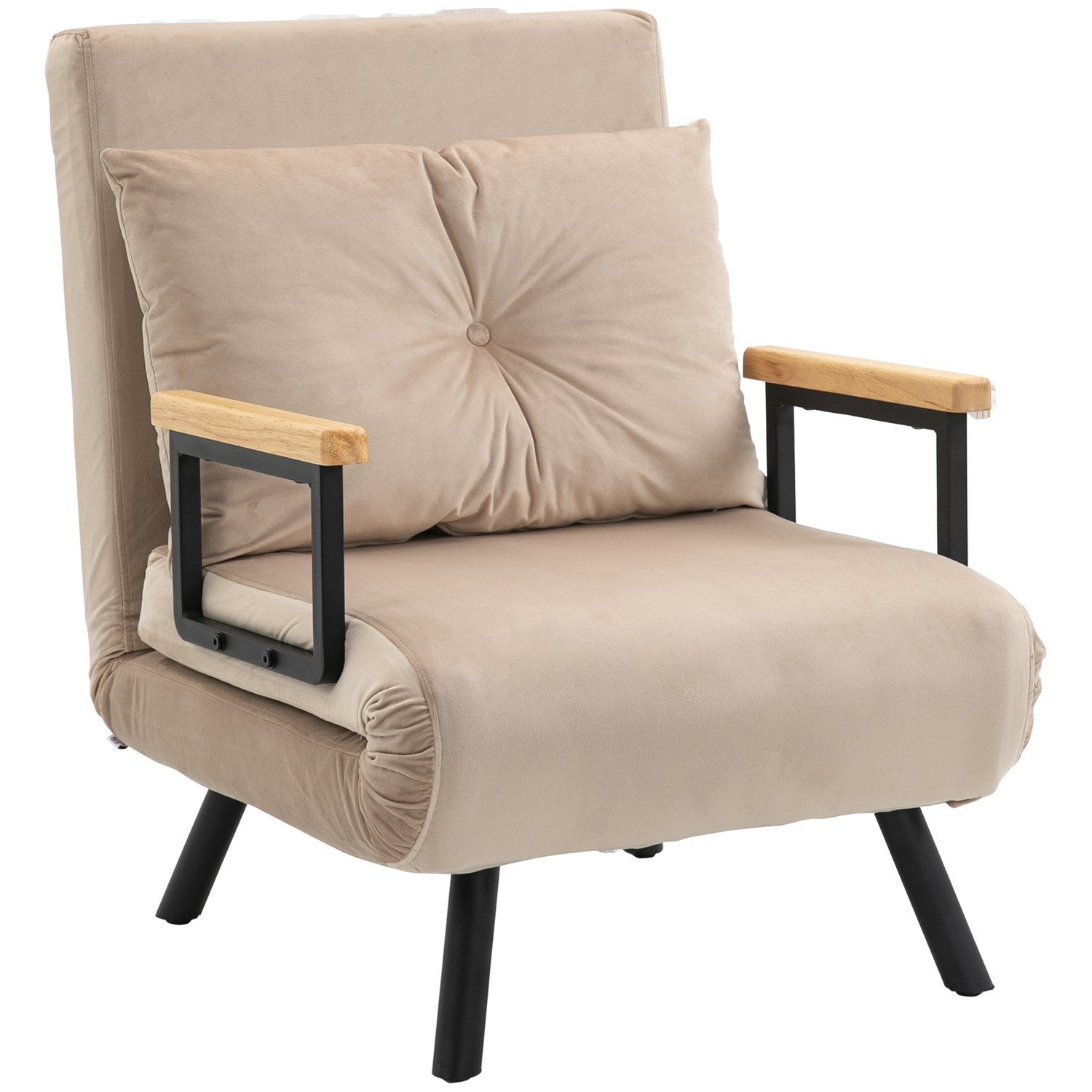 Beigefarbenes Schlafsofa mit Bettfunktion und Rückenkissen