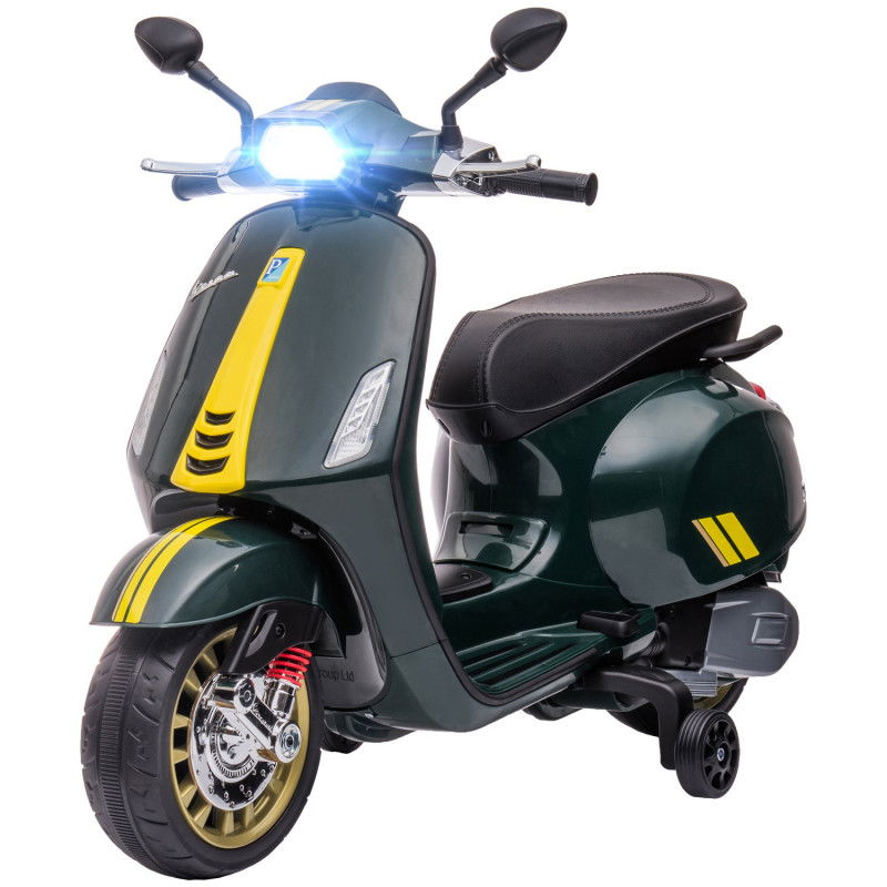 Kinder Elektro-Motorrad 6V mit MP3 USB FM-Radio LED-Scheinwerfer Trainingsrädern 3 km/h für Kinder 3-6 Jahre Dunkelgrün