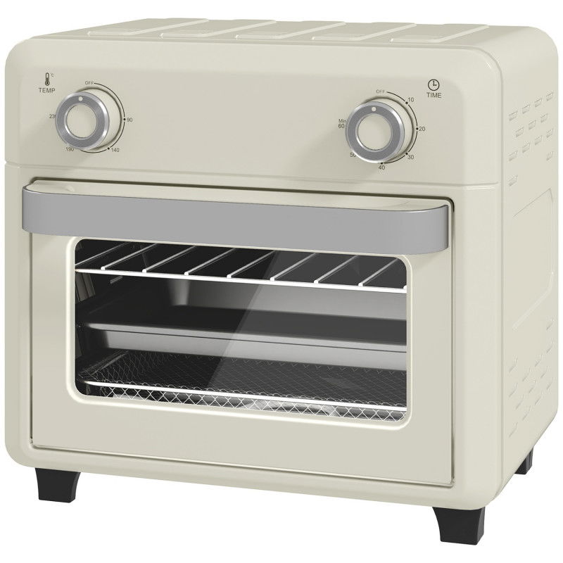 Minibackofen mit Umluft 10L 2 in 1 Mini Ofen mit Ofenrost, Backblech und Krümelblech, 80 °C-230 °C Heißluftfritteuse mit Touch-S