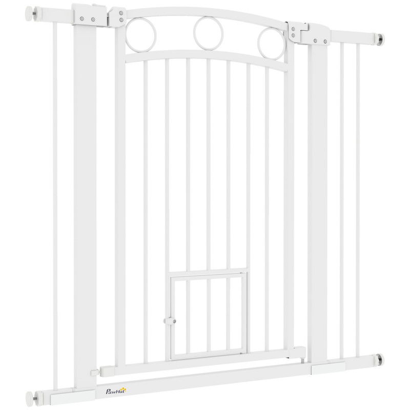 Türschutzgitter für Hunde, 76-104 cm Treppengitter ohne Bohren, schließbar Treppenschutzgitter mit Katzentür, Schutzgitter für a