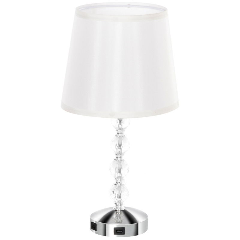 Tischlampe LED Tischleuchte USB Aufladbar, Kristall Nachttischlampe, Lampensockel E27, für Wohnzimmer Schlafzimmer, Glas, Silber