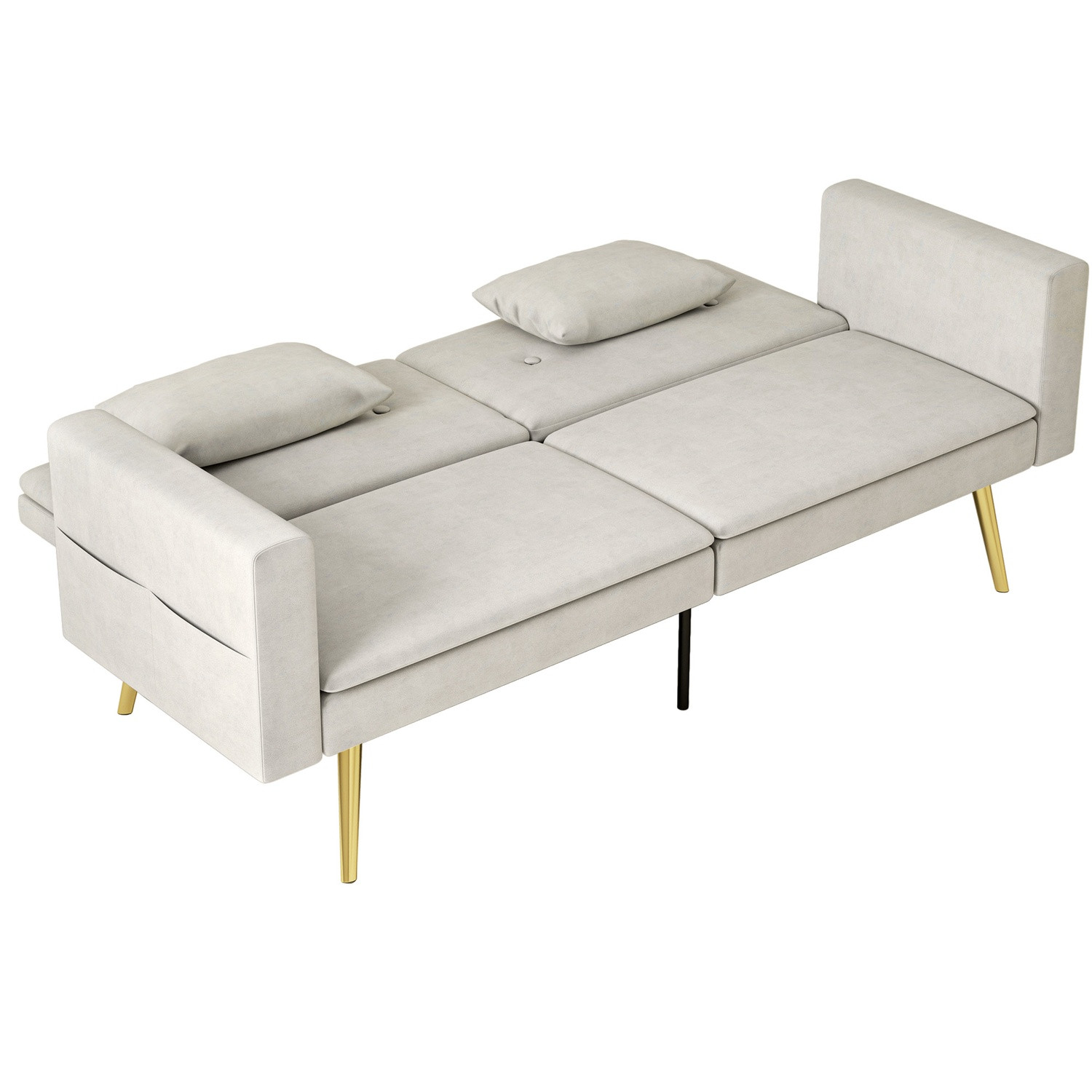 Schlafsofa, Schlafcouch mit Verstellbar Rückenlehne, Seitentasche, Gepolstert 2er-Sofa mit Schlaffunktion, Kissen, für Wohnzimme