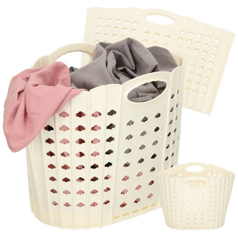 Wäschekorb, zusammenklappbarer Badezimmer-Organizer, cremefarben.
