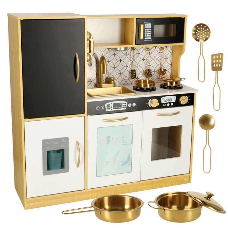 Holzküche für Kinder mit Kühlschrank Gold