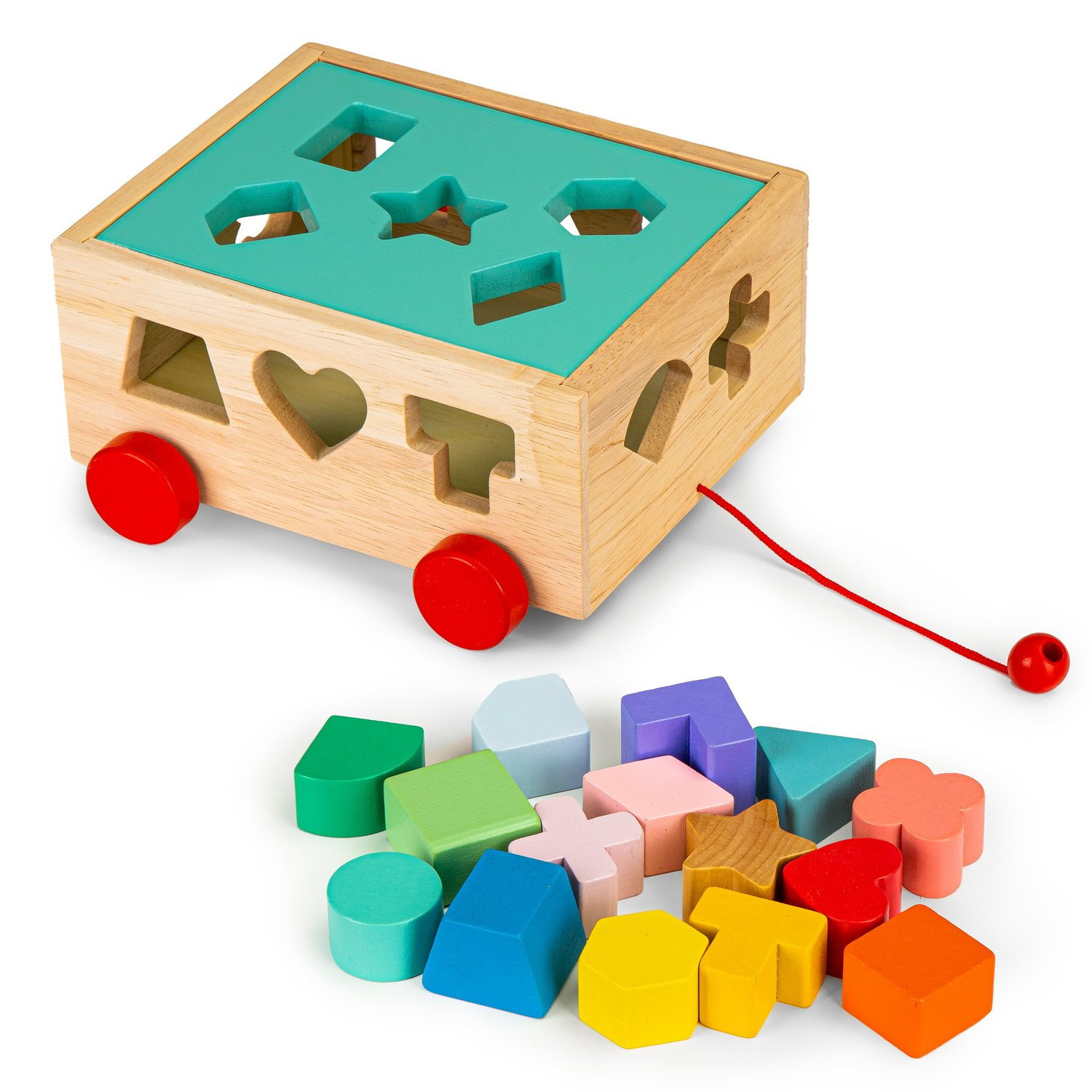 Chariot de tri de formes en bois avec blocs - cube éducatif pour enfants