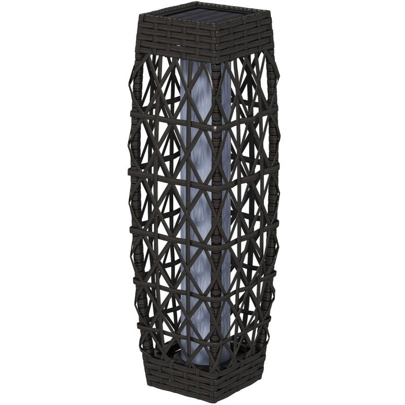 Solarleuchte LED Gartenleuchte mit Rattan und Lichtsensor, grau, Anti-UV für Außenbereich