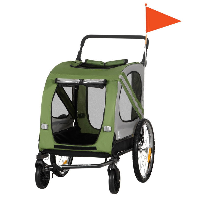 2-in-1 Hundeanhänger & Hundebuggy, Hundefahrradanhänger Fahrradanhänger, Hundewagen mit Reflektoren für Mittelgroße Hunde bis 20