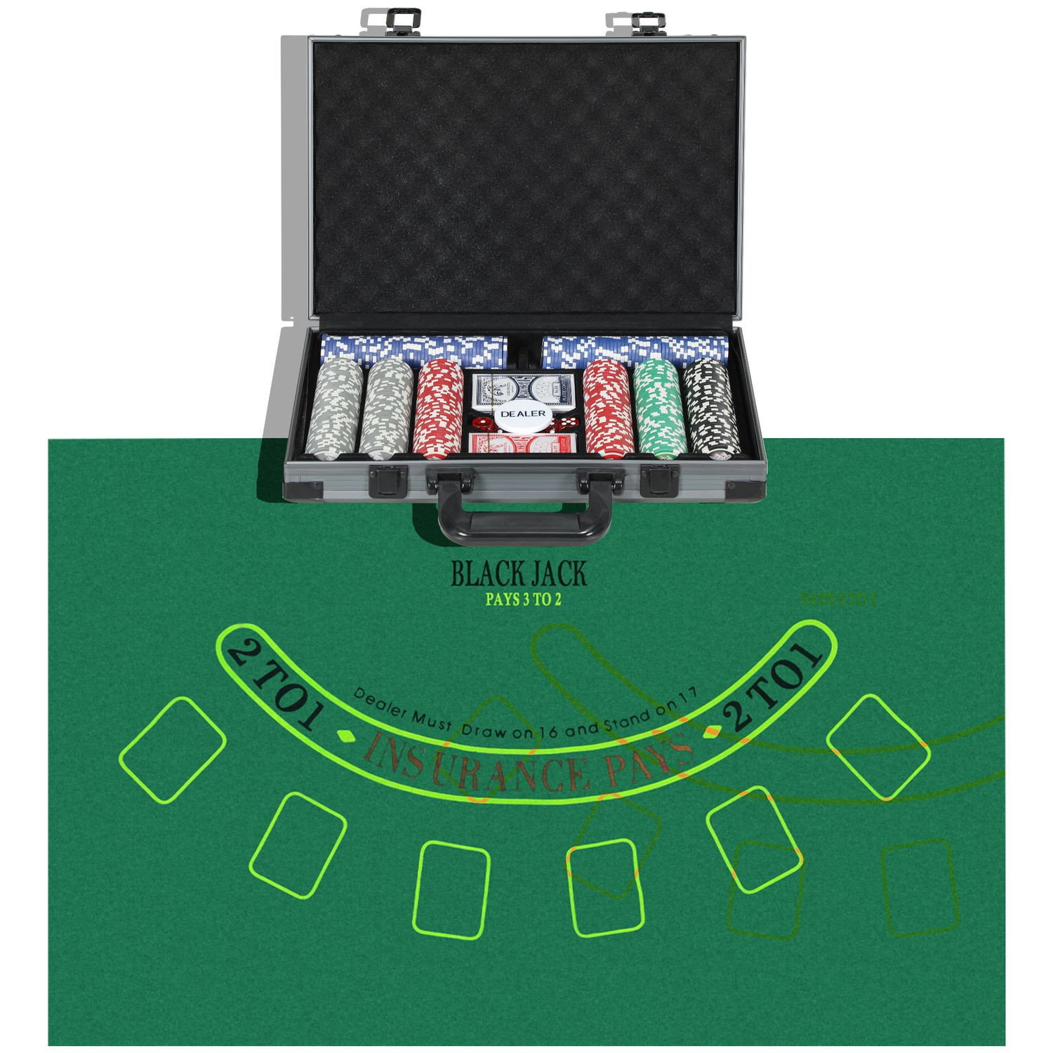 Valigetta da poker set da poker, set completo da poker con 400 fiches, 11,5 grammi, 2 mazzi di carte, 5 dadi, disco del dealer,