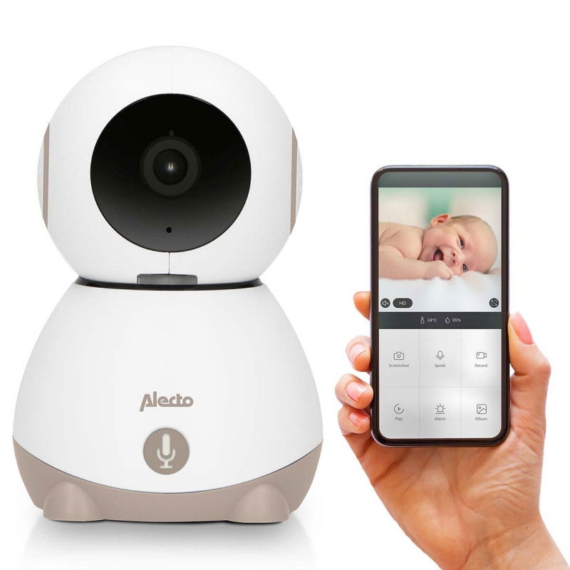 Babyphone Wi-Fi avec caméra Blanc/Taupe