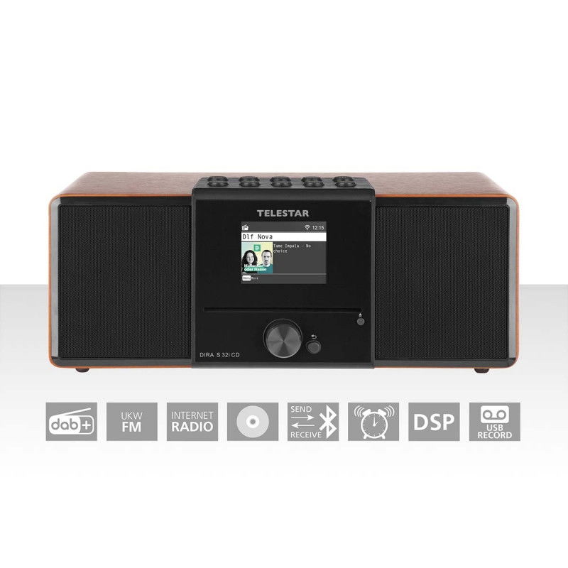DIRA S32i CD EWF Radio stereo multifunzionale con lettore CD DAB+ / FM / Internet / Bluetooth Legno