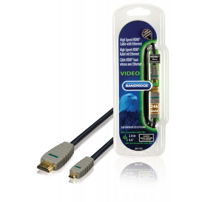 Cavo HDMI ad alta velocità con connettore HDMI Ethernet - HDMI Micro Maschio 2,00 m Blu