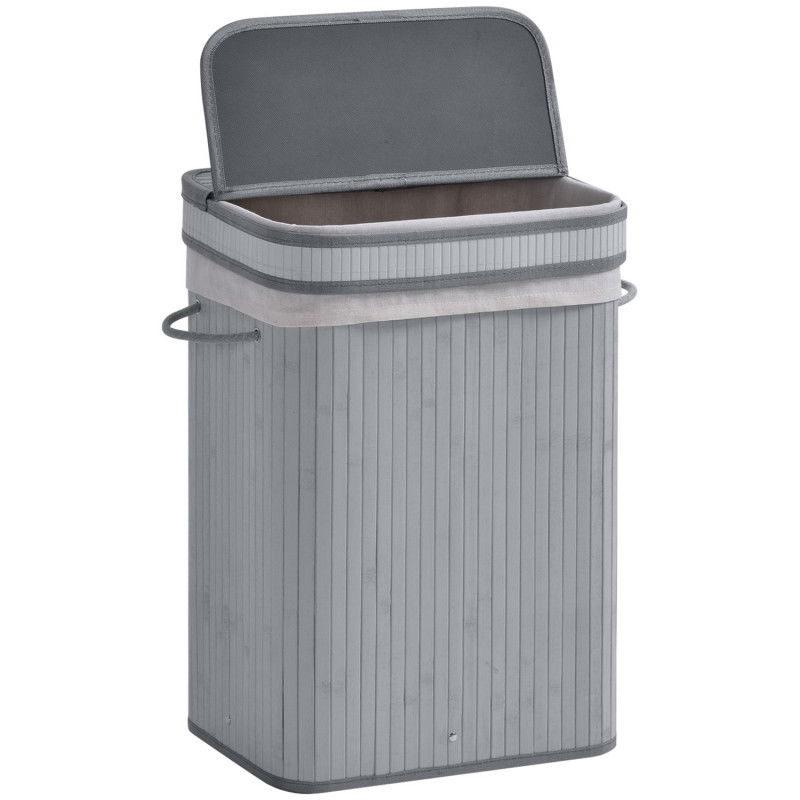 Bambus Wäschekorb schmal mit Deckel 70 L Wäschesammler mit Griffen, herausnehmbarer Wäschesack, Laundry Baskets für Waschküche S