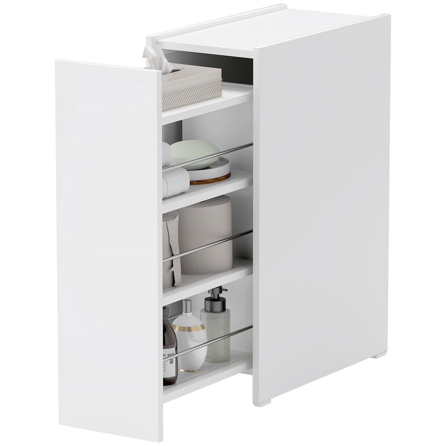 Meuble de salle de bain étroit, meuble de toilette, meuble d'appoint avec roulettes, tiroir comprenant 3 compartiments profonds,