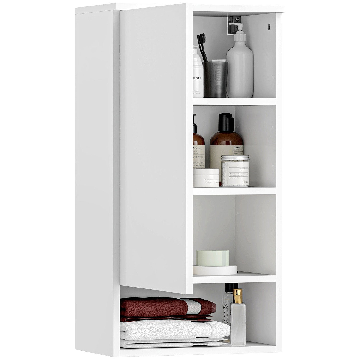 Armoire murale avec portes, armoire de salle de bain, armoire de cuisine avec étagères réglables, compartiment ouvert, armoire à