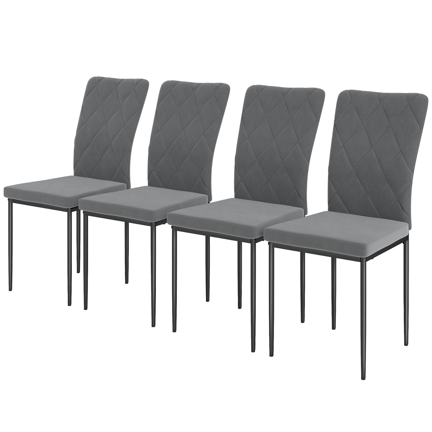 Esszimmerstühle 4er Set Küchenstuhl mit Rückenlehne, Samtoptik, Sessel Polsterstuhl Stühle mit Metallbeine für Esstisch, Dunkelg