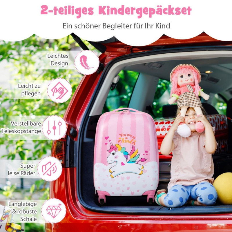 Kofferset 2 tlg Einhorn 16'' Kinderkoffer + 12'' Rucksack Rosa