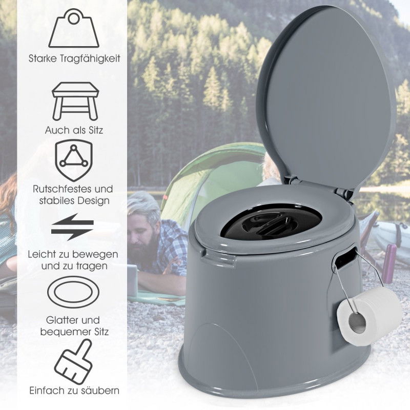 Campingtoilette tragbar Reisetoilette Mobile Toilette mit Abnehmbarem Eimereinsatz Grau