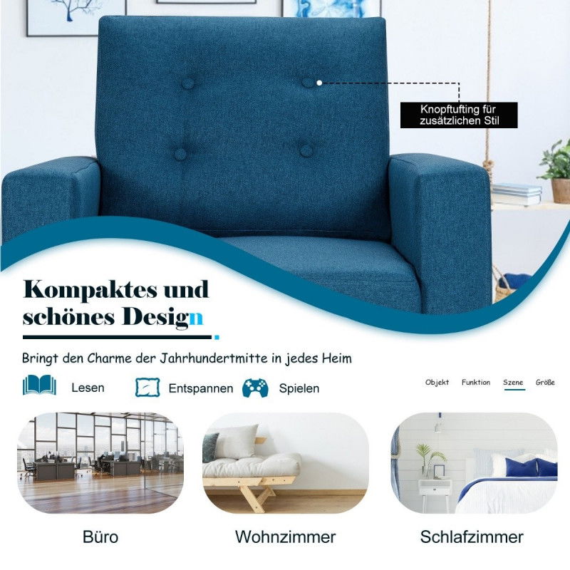 Poltroncina con 2 tasche laterali Poltroncina con braccioli e cuscini schienale 75 x 81 x 86 cm Blu Profondità seduta 53 cm