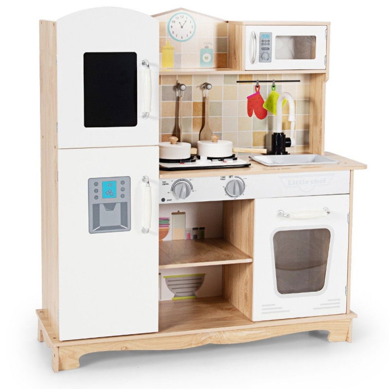 Küchen-Spielset für Kinder Kinderküche aus Holz 81 x 29 x 88,5 cm Weiß + Natur