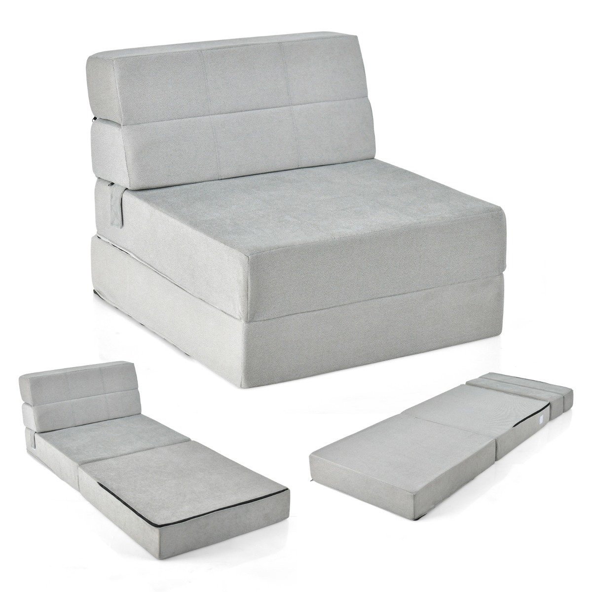 Divano letto pieghevole 3 in 1 con rivestimento lavabile in schiuma extra spessa (15 cm) grigio