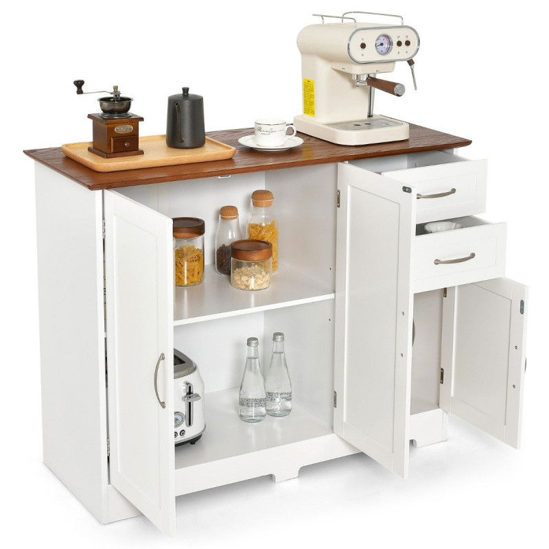 Sideboard mit Arbeitsplatte & Türen & Schubladen & Verstellbaren Ablagen Küchenschrank Weiß