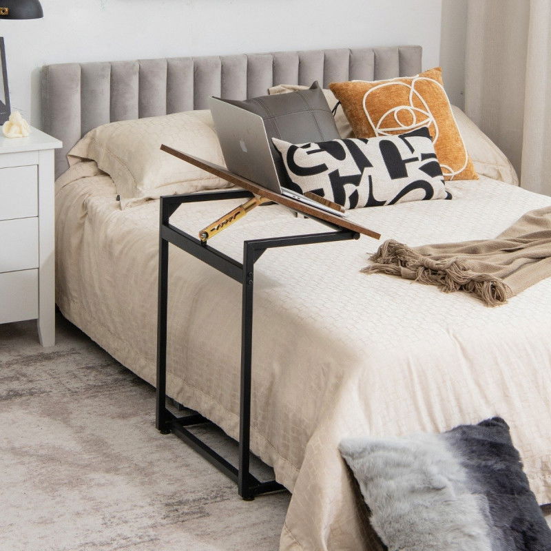 Tavolino vintage per laptop con piano regolabile e fermo Tavolino a forma di C 57 x 37 x 67,5 cm marrone