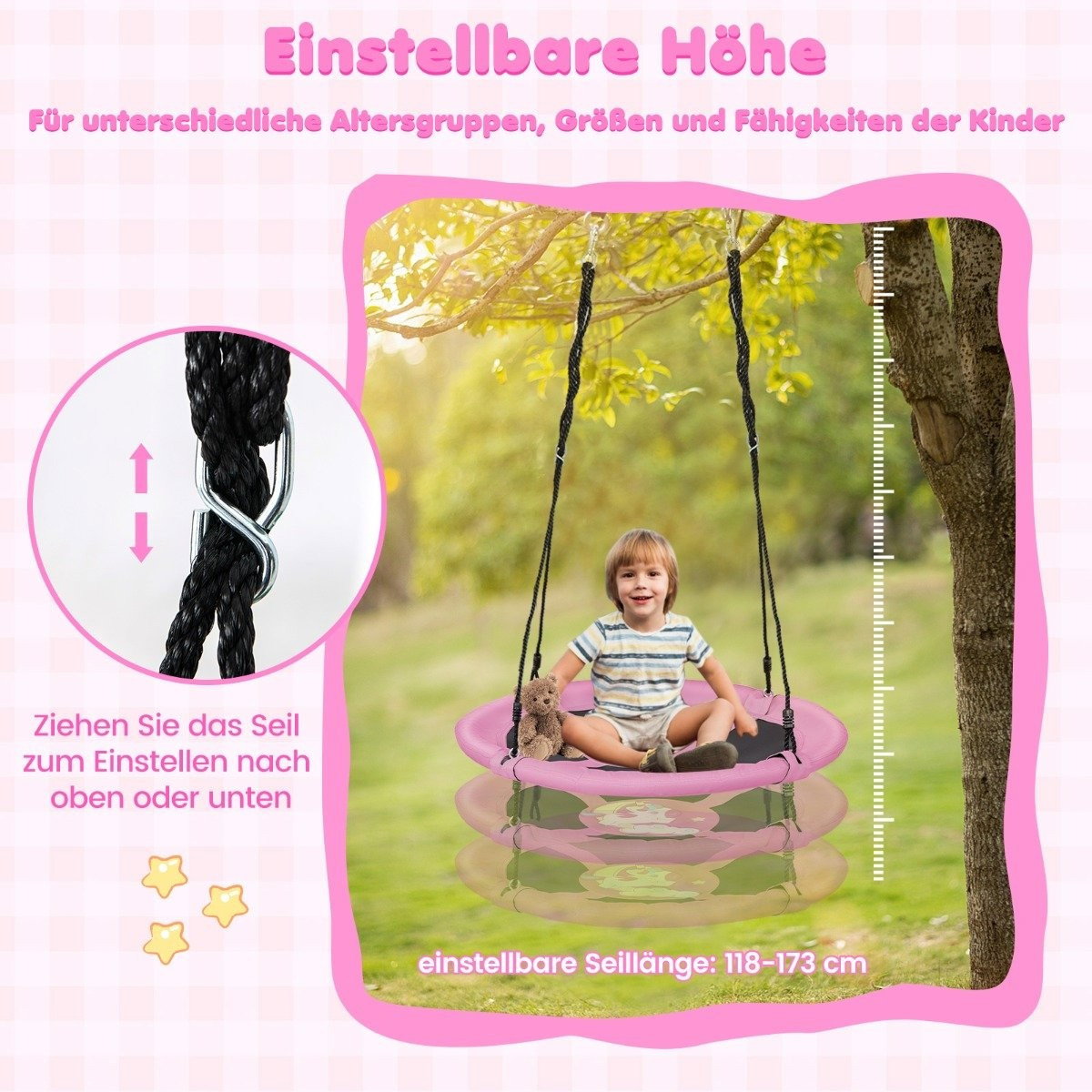 Balançoire nid de 120 cm, balançoire Disque, balançoire Suspendue, balançoire Ronde, supportant jusqu'à 300 kg, avec Coussin, balançoire d'intérieur et d'extérieur pour Enfants et Adultes