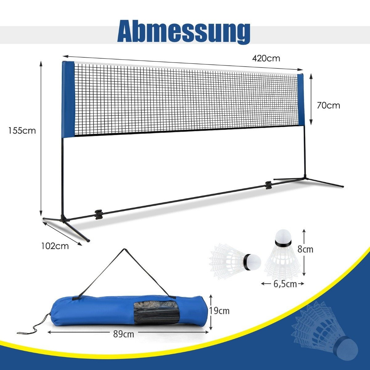 Filet de badminton COSTWAY avec support, hauteur réglable, avec 2 volants et sac de