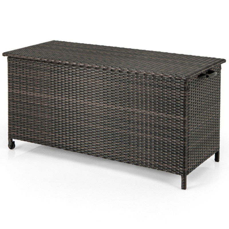 Auflagenbox mit Rollen & 320 L Kapazität Wasserdichte Polyrattan Kissenbox Braun