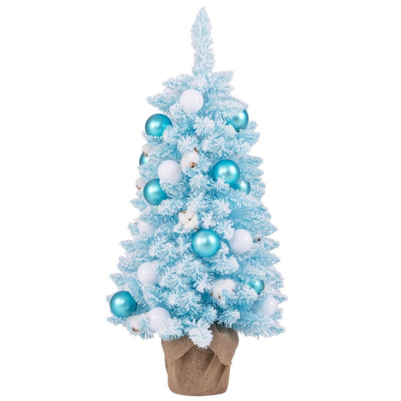 Mini albero di Natale artificiale da 90 cm con neve e amp Albero di Natale con base in cemento Chirstbaum Blu